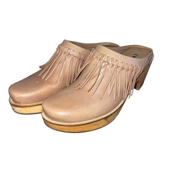 Two Lips Womens Clogs Size 7 Brown Sylvia Leather Fringed Chunky Heel Casual - Picture 12 of 12